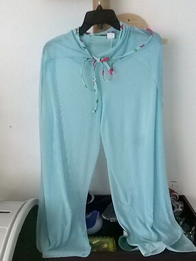 Light Blue Women's Swim Coverup with Drawstring Hood